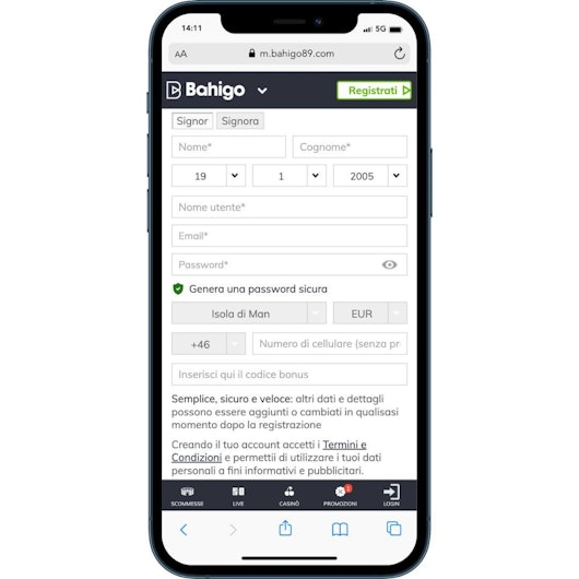 Aprire conto su Bahigo step3