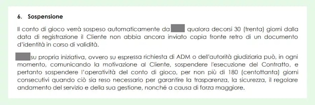 <i>Esempio dei termini e condizioni applicati da un bookmaker ADM</i>