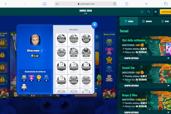 Archivio risultati bonus Crab