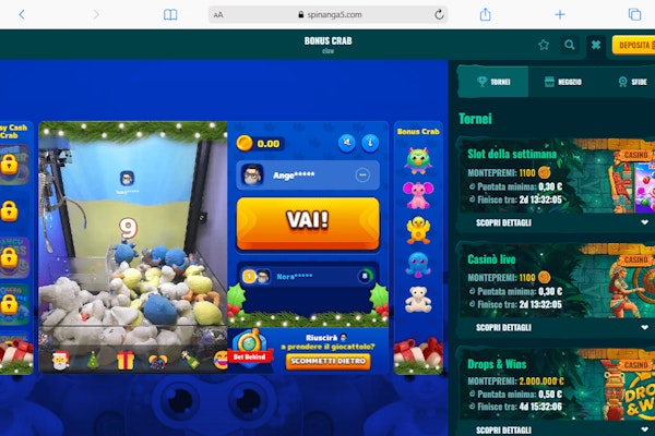 Interfaccia di gioco bonus Crab