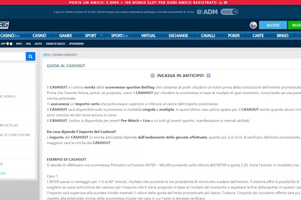 Se necessiti di ulteriori dettagli, non esitare a consultare la guida al cash out di Betflag.