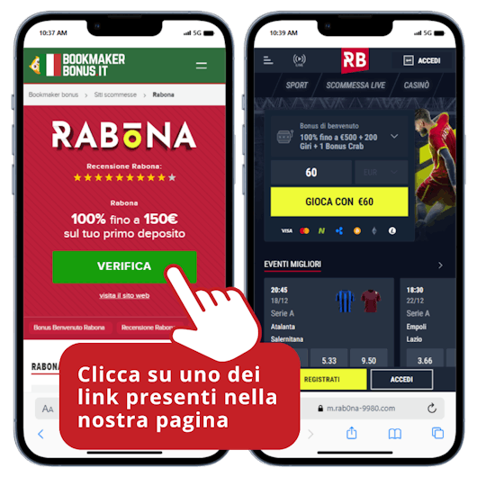 Smartphone che illustra come accedere a Rabona