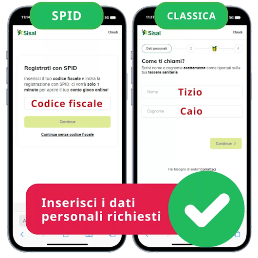 Compila i tuoi dati per registrarti su Sisal.