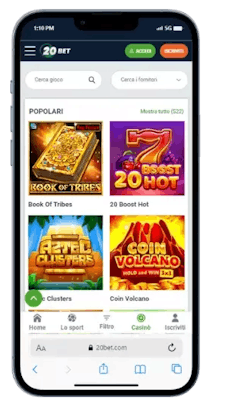 Il Casinò di 20Bet offre una varietà di slot e giochi da tavolo classici e live.