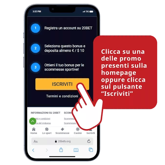 Clicca su iscriviti sul sito 20 Bet