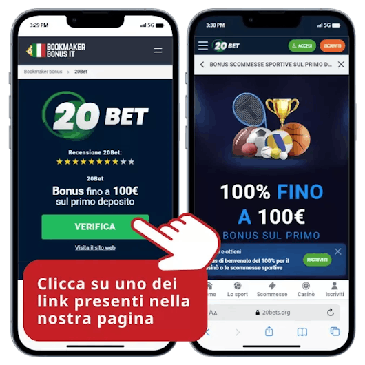 Clicca sul pulsante promozionale di 20 Bet.