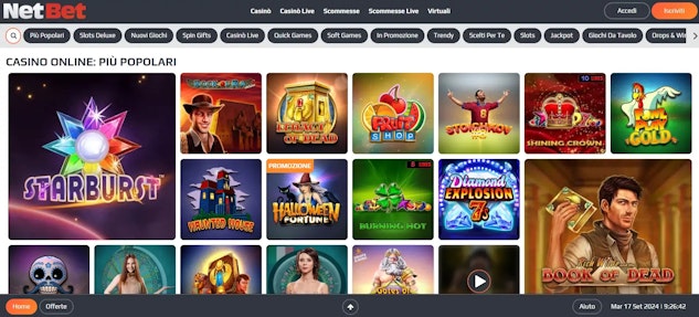 Netbet offre un'ampia gamma di slot e giochi da casinò.
