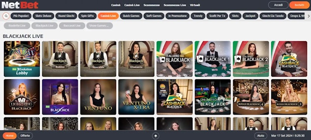 Netbet offre anche un'ampia gamma di giochi da casinò dal vivo.