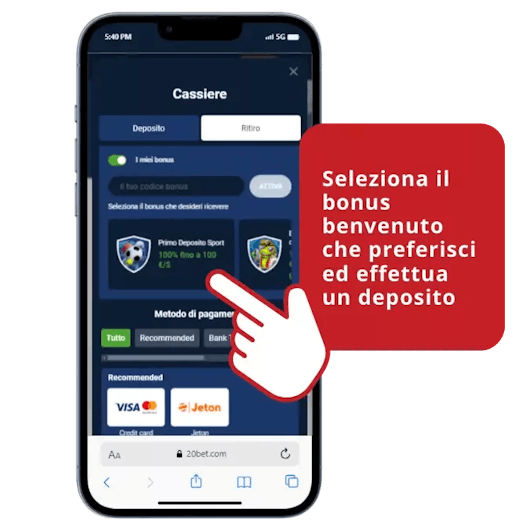 Seleziona il bonus che preferisci e fai un deposito.