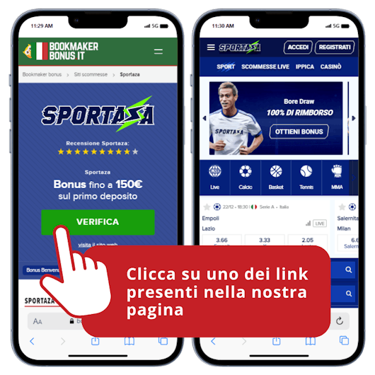 Smartphone che mostra come accedere al sito di Sportaza