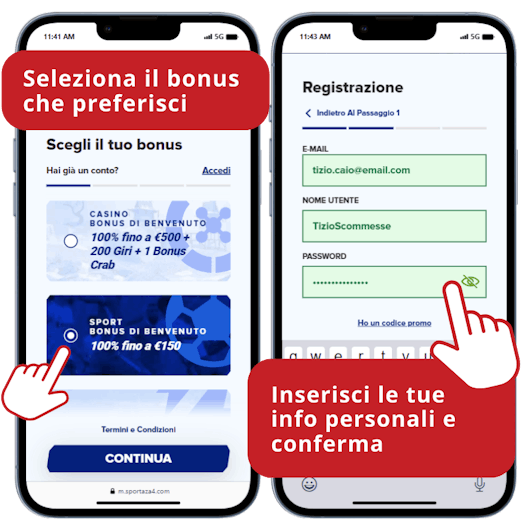 Smartphone che mostra come registrarsi su Sportaza