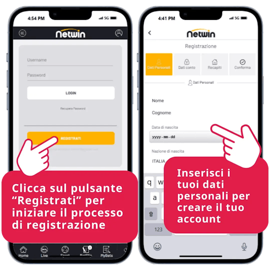Guida per registrarsi su Netwin: è importante riempire il form con i tuoi dettagli personali.