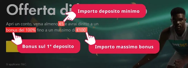 Esempio di bonus di benvenuto bet365