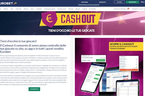 Il cash out di Eurobet è accessibile su una grande varietà di eventi sportivi