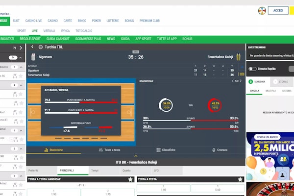 La funzione è disponibile su varie discipline e mercati, come il basket