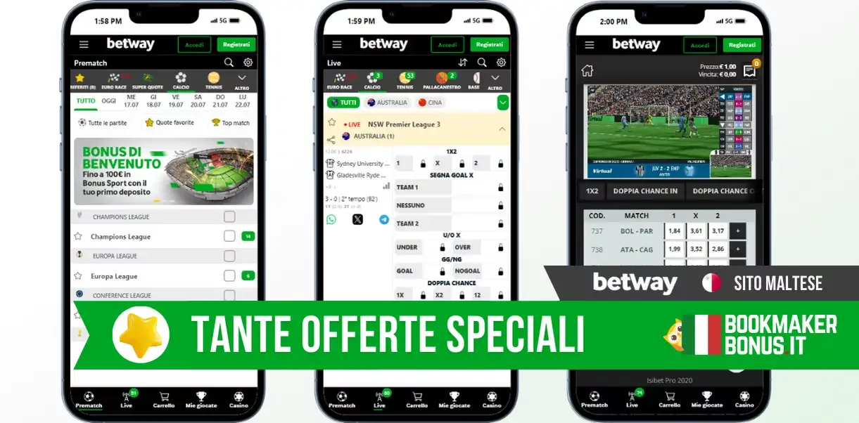 Il rinomato sito di scommesse internazionali Betway.