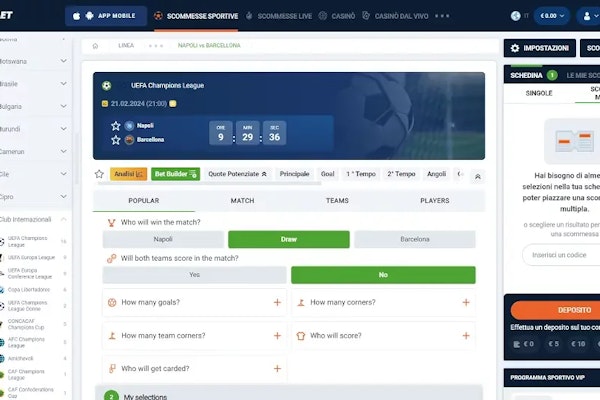 Scommesse personalizzate attraverso il bet builder.