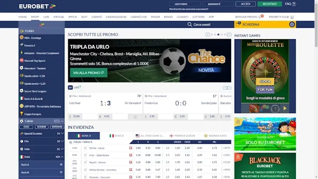 Scommesse sportive visibili sulla homepage di Eurobet