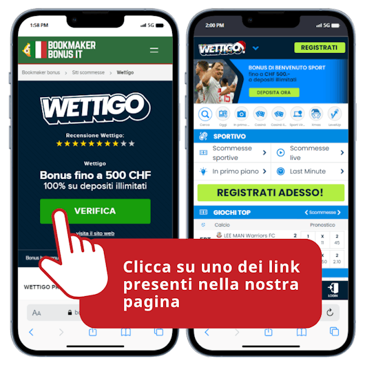 Screenshot che mostra l'accesso al sito Wettigo.