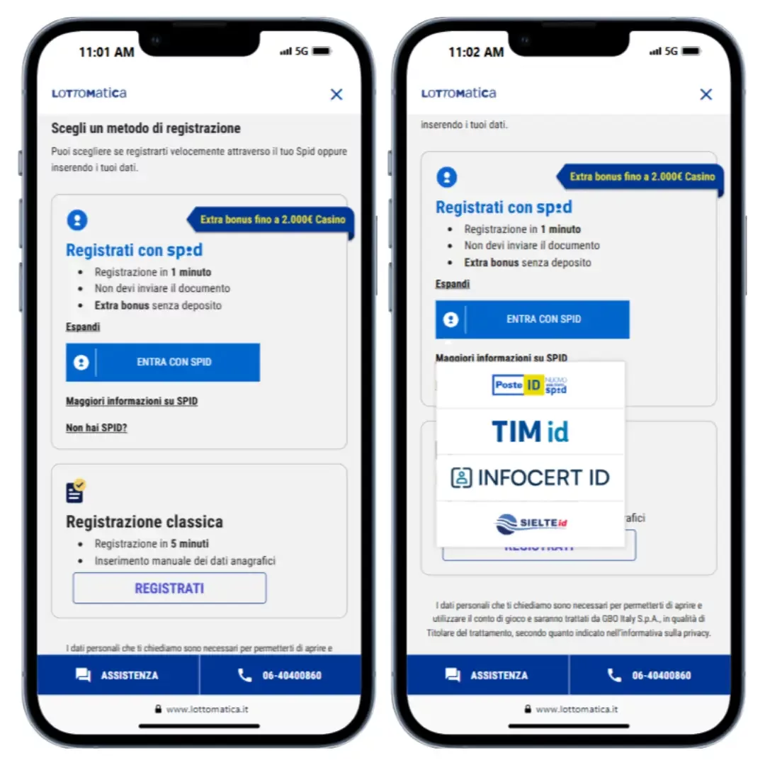 Esempio di registrazione con SPID sulla piattaforma Lottomatica