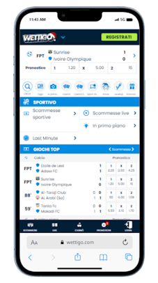 Robusta offerta di sport e mercati per le tue scommesse.