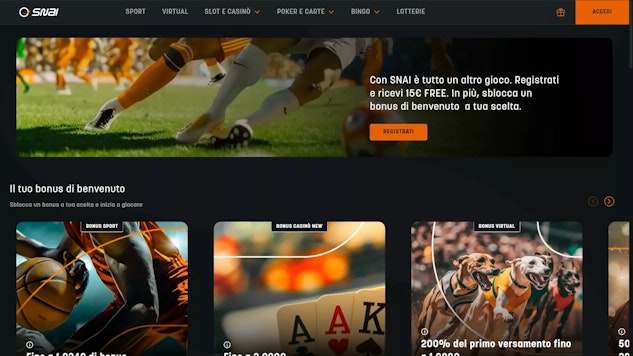 Homepage del sito di scommesse Snai con le offerte