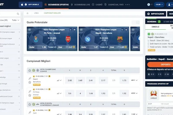 Un'ampia gamma di scommesse sport ed eventi sportivi.