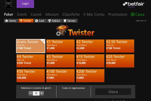 Modalità Twister su Betfair poker