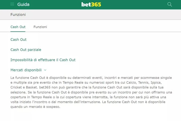 Non esitare a consultare la guida sul cash out di Bet365 se hai qualche dubbio