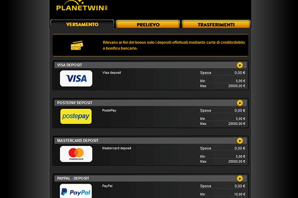 Planetwin365 deposito e prelievo
