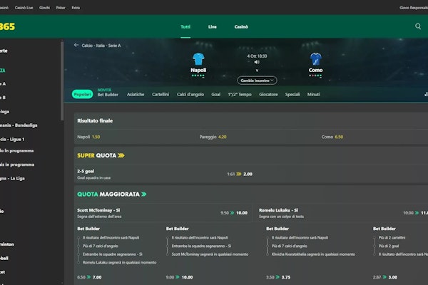 Puoi usufruire della funzione cash out Bet365 su una grande varietà di discipline sportive