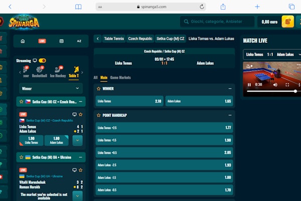 Spinanga live streaming ping pong